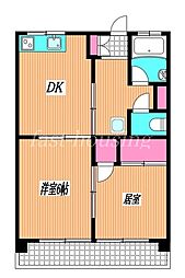 JR中央本線 武蔵境駅 徒歩10分の賃貸マンション 2階2DKの間取り