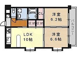 名古屋市営鶴舞線 いりなか駅 徒歩7分の賃貸マンション 4階2LDKの間取り