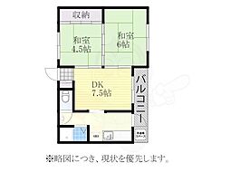 山田アパート 2DKの間取図画像