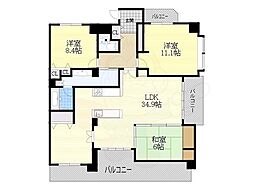 ダイアパレス本山 6階3LDKの間取り