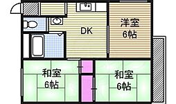 名古屋市営名城線 自由ヶ丘駅 徒歩9分の賃貸マンション 2階2LDKの間取り