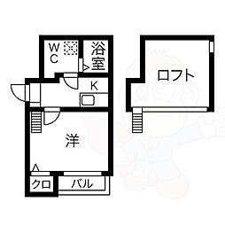 名古屋市営名城線 瑞穂運動場東駅 徒歩12分の賃貸アパート 2階1Kの間取り