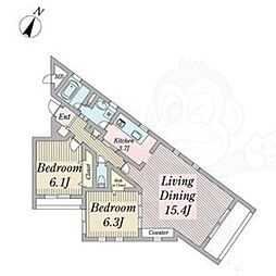 オルデン穂波 2階2LDKの間取り