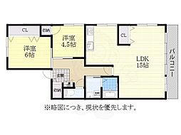 パピヨン香流 2LDKの間取図画像