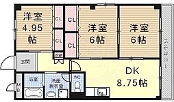 サンパレス緑ケ丘B 3DKの間取図画像
