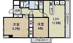 ラ・メゾン東山 2LDKの間取図画像