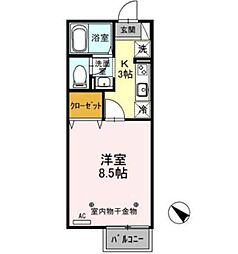 モナリエK 1Kの間取図画像