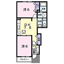 アルモニースクウェアA 2DKの間取図画像