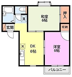 メンバーズタウンラシュレB 2DKの間取図画像