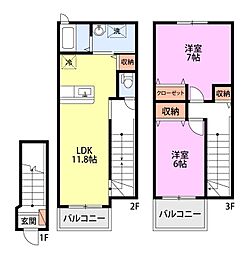 アビタシオンモデルヌ 2LDKの間取図画像