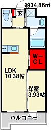 ウイングス城野駅前 11階1LDKの間取り