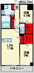 Studie小文字通り 2階2LDKの間取り