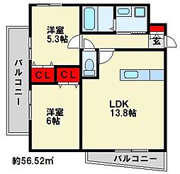 シグナス 2LDKの間取図画像