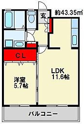 クラシオン木町アネックス 1LDKの間取図画像