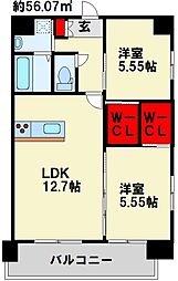 KSK南小倉コアプレイス 2LDKの間取図画像