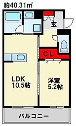フルール・ド・ヒサノ 1LDKの間取図画像