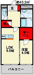 アヴィニールグランデ金田 1LDKの間取図画像