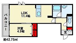 フルール・ド・ヒサノ 1LDKの間取図画像