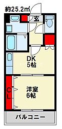 リファレンス小倉 1DKの間取図画像