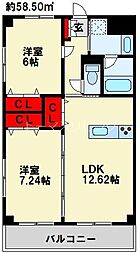 パティナ足立 2LDKの間取図画像