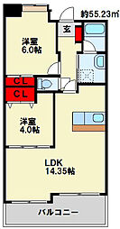 オークランドアサート小倉 2LDKの間取図画像