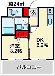 クラブオリエントNo.71トラストタワー 1DKの間取図画像