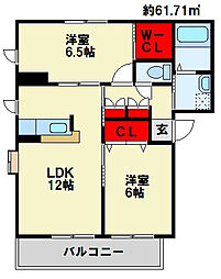 シャーメゾンJ・KB 2LDKの間取図画像