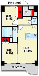 ニューシティアパートメンツ南小倉2 2LDKの間取図画像