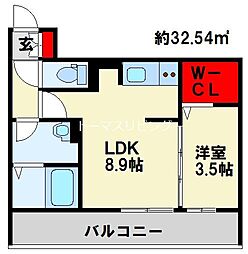 グランドソレイユ小倉北 1LDKの間取図画像