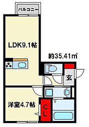 D-room城野 1LDKの間取図画像
