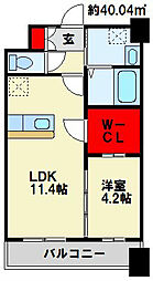 ギャラン竪町 1LDKの間取図画像