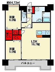 グランヒルズ三萩野 2LDKの間取図画像