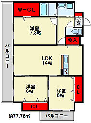 サンシャインロイヤル北九州 3LDKの間取図画像