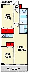 コンダクトレジデンス下城野 2LDKの間取図画像