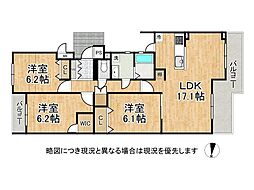 東急ドエル・アルス木津南C棟 3LDKの間取図画像