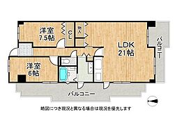 オーブラン富雄 2LDKの間取図画像