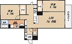 D-residence桜井 2階2LDKの間取り