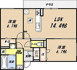 D-residence高槻市下田部A 2LDKの間取図画像