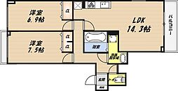 クローバーフレア 2階2LDKの間取り