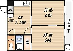プレアール高槻春日 2DKの間取図画像