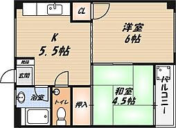 中井マンション 2Kの間取図画像