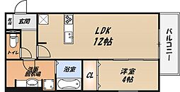 ヴァン・クレール古曽部 1LDKの間取図画像