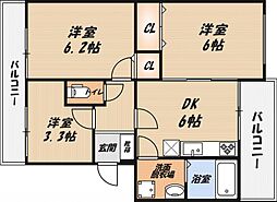 モダンアパートメント高槻城南 3DKの間取図画像