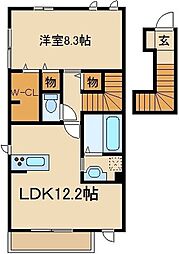 ソレイユ 2階1LDKの間取り