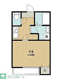 西武新宿線 新狭山駅 徒歩8分の賃貸アパート 1階1Kの間取り