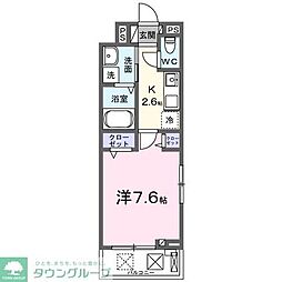 東武東上線 若葉駅 徒歩4分の賃貸アパート 2階1Kの間取り