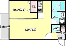 ジーメゾン狭山富士見 3階1LDKの間取り