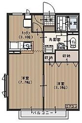 コンフォート毛呂山 2階1LDKの間取り