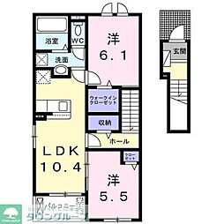 東武越生線 武州長瀬駅 徒歩14分の賃貸アパート 2階2LDKの間取り