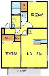 メイプルタウン川越的場 2階2LDKの間取り